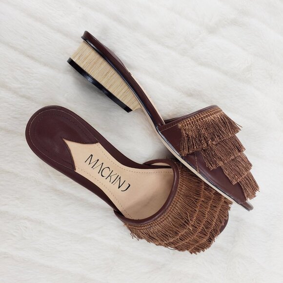 Brown fringe slip on mule clog flats - Picture 5 of 11